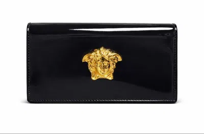Versace Patent Leather Medusa Chain Wallet In Red
