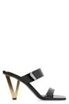 Versace Patent Leather Mules With Galvanized V-shaped Heel In Black