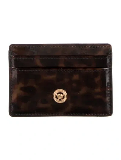 Pre-owned Versace Patent Leather Printed Card Holder In Brown