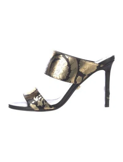 Pre-owned Versace Patent Leather Printed Slides In Multi