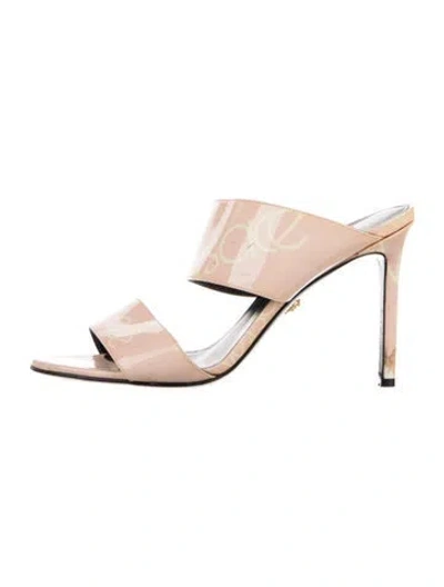 Pre-owned Versace Patent Leather Printed Slides In Pink