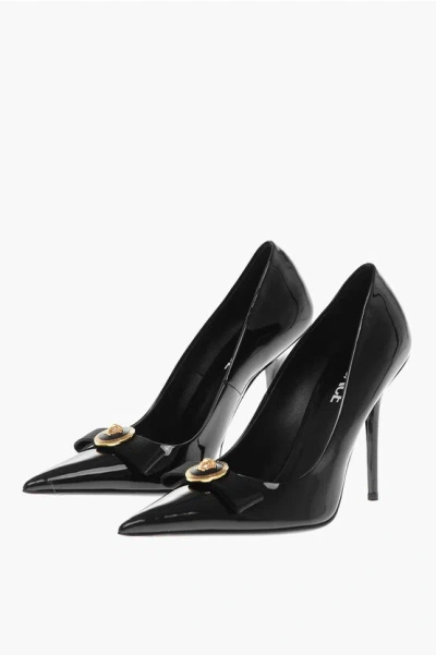 Versace Patent Leather Pumps With Logoed Detail 11cm In Black