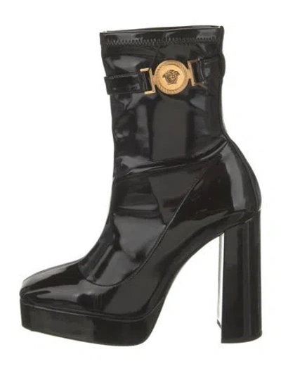 Pre-owned Versace Patent Leather Rain Boots In Black