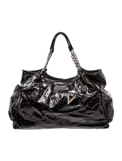 Pre-owned Versace Patent Leather Shoulder Bag In Black