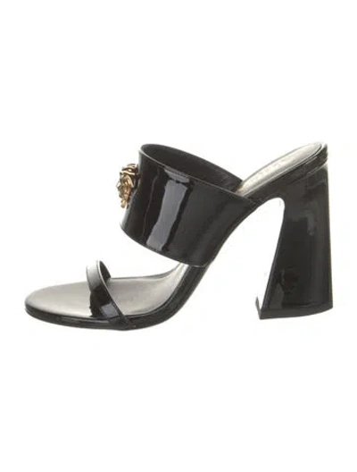 Pre-owned Versace Patent Leather Slides In Black
