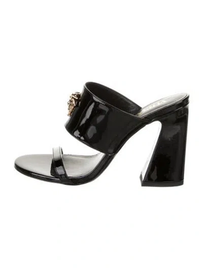 Pre-owned Versace Patent Leather Slides In Black