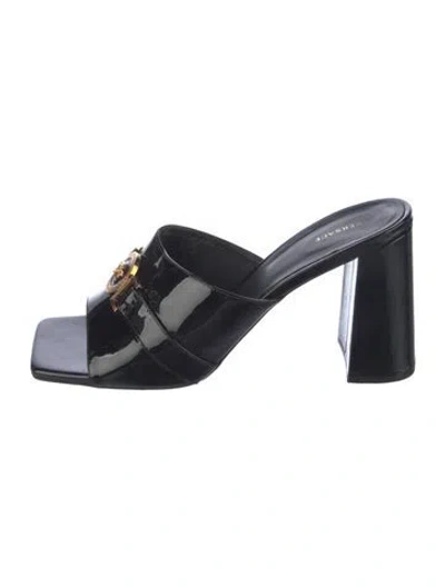 Pre-owned Versace Patent Leather Slides In Black