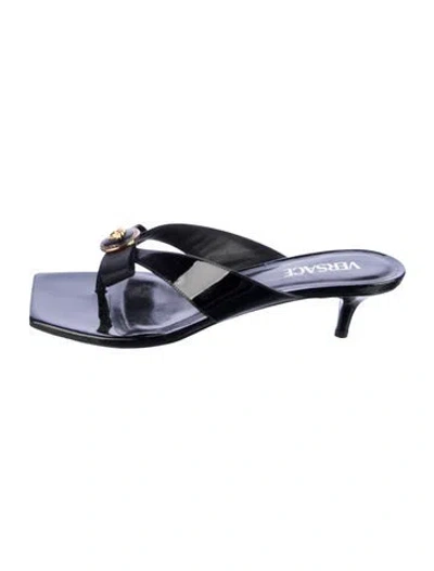 Pre-owned Versace Patent Leather Slides In Blue