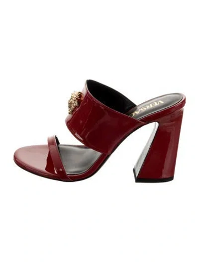 Pre-owned Versace Patent Leather Slides W/ Tags In Red