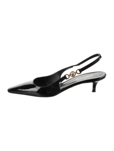 Pre-owned Versace Patent Leather Slingback Flats In Black