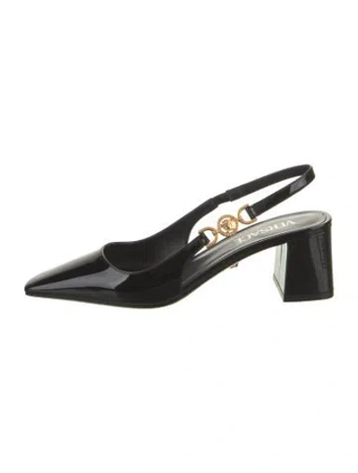 Pre-owned Versace Patent Leather Slingback Pumps In Black