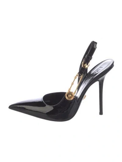 Pre-owned Versace Patent Leather Slingback Pumps In Black