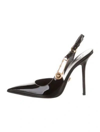 Pre-owned Versace Patent Leather Slingback Pumps In Black