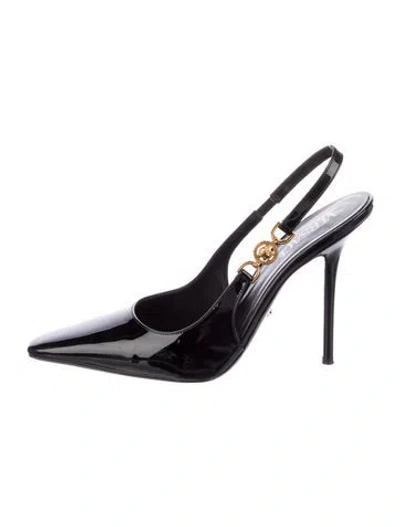 Pre-owned Versace Patent Leather Slingback Pumps In Black