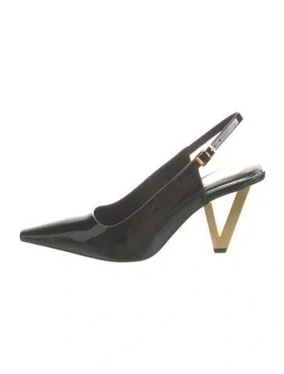 Pre-owned Versace Patent Leather Slingback Pumps In Black