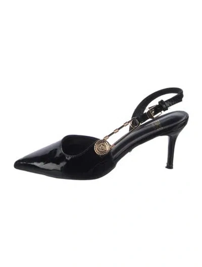 Pre-owned Versace Patent Leather Slingback Pumps In Black