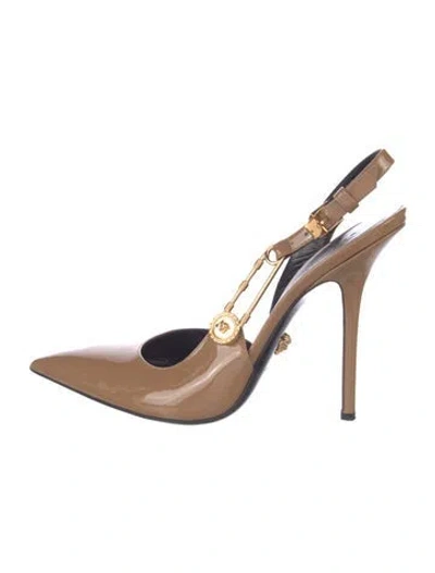 Pre-owned Versace Patent Leather Slingback Pumps In Brown