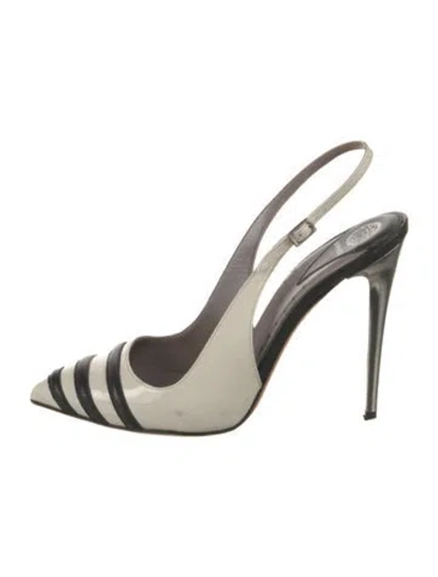 Pre-owned Versace Patent Leather Striped Slingback Pumps In Neutral