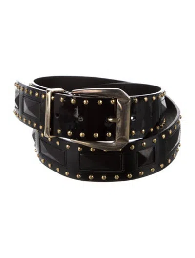 Pre-owned Versace Patent Leather Studded Accents Waist Belt In Black