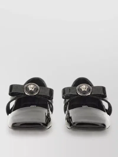 Versace Patent Leather Studded Ballerina Shoes In Black