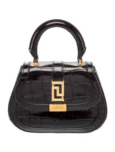 Pre-owned Versace Patent Leather Top Handle Bag In Black