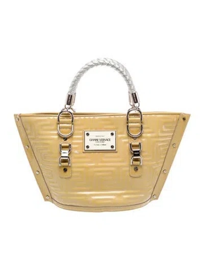 Pre-owned Versace Patent Leather Top Handle Bag In Neutral