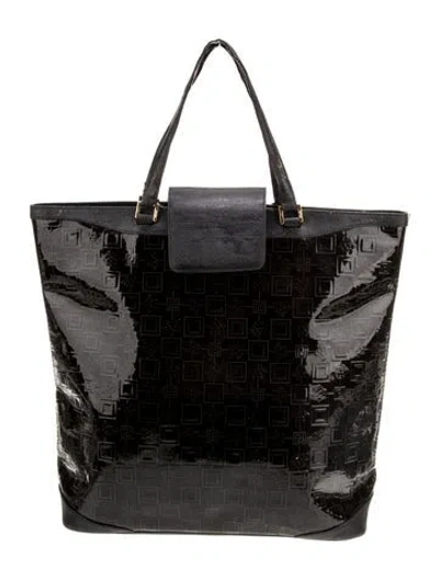 Pre-owned Versace Patent Leather Tote In Black