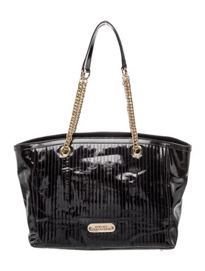 Pre-owned Versace Patent Leather Tote In Black