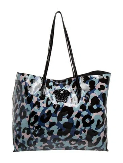 Pre-owned Versace Patent Leather Tote In Blue