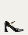 Versace Patent Mary Jane Buckle Pumps In Black- Gold