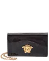 Versace Patent Leather Wallet On Chain In Brown
