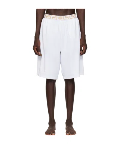 Versace Pattern Elastic Waist Swimming Trunks In White