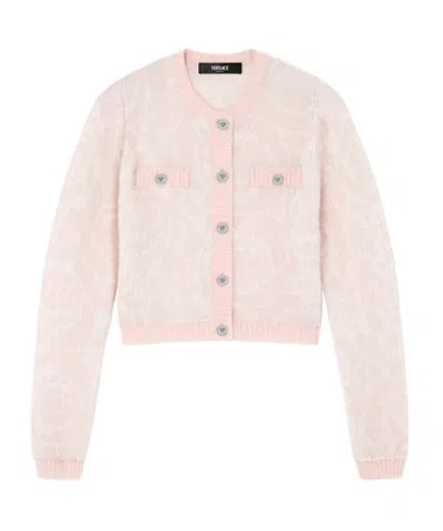 Versace Pattern-jacquard Knitted Cardigan In Pink
