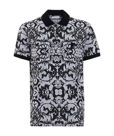 Versace Pattern Jacquard Polo Shirt In Black