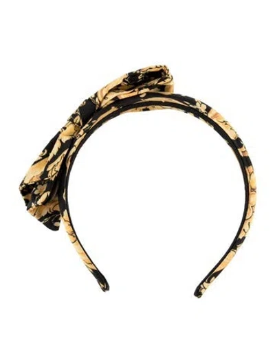 Pre-owned Versace Pattern Print Bow Accent Headband In Black/yellow