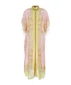 Versace Multicolor Caftan With Button Closure And All-over Geometric Print In Fabric Woman In Pink