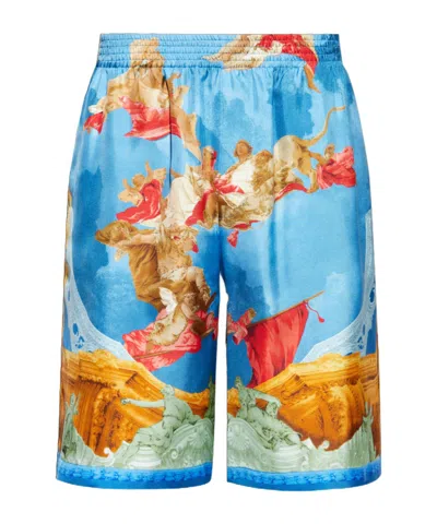 Versace Pattern-printed Elasticated Waistband Shorts In Blue
