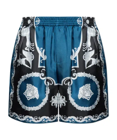 Versace Pattern-printed Elasticated Waistband Shorts In Blue