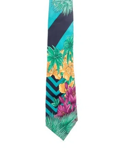 Pre-owned Versace Pattern Printed Silk Tie In Blue