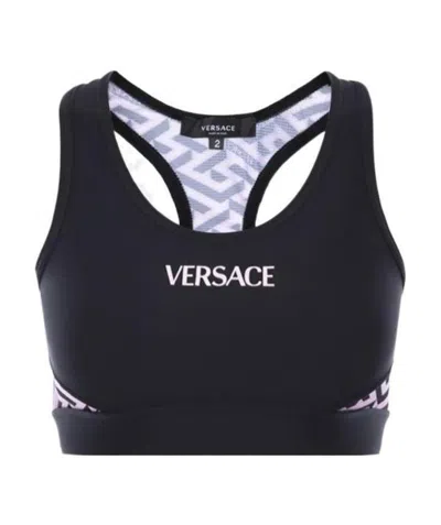 Versace Pattern Printed Sports Bra In Black