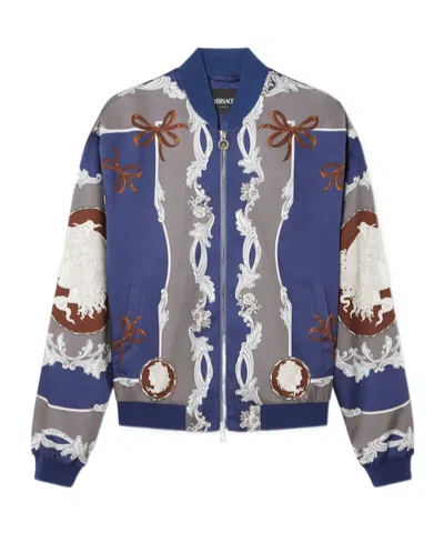 Versace Pattern-printed Zipped Jacket In Blue