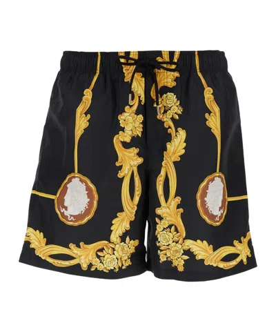 Versace Pattern Swimming Trunks In Black
