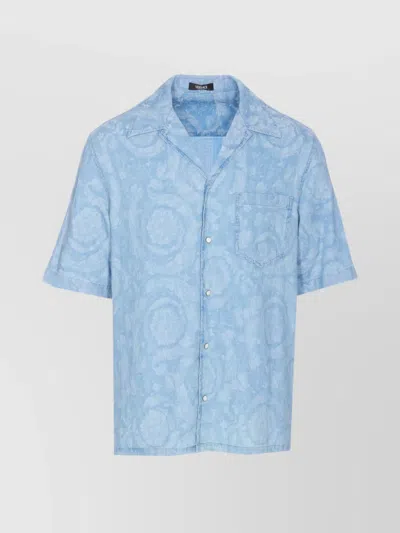 Versace Patterned Barocco Print Shirt Pockets In Blue