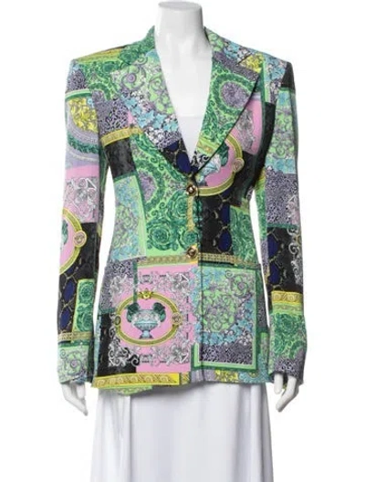 Pre-owned Versace Patterned Blazer In Green