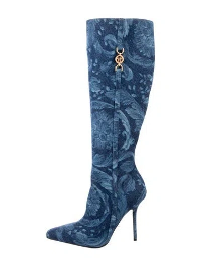 Pre-owned Versace Patterned Boots In Blue
