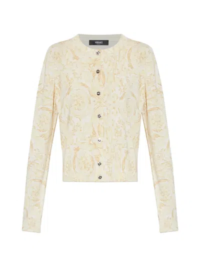 Versace Patterned Buttoned Cardigan In Nude