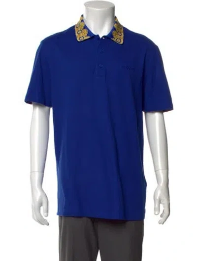 Pre-owned Versace Patterned Collar Polo Shirt In Blue