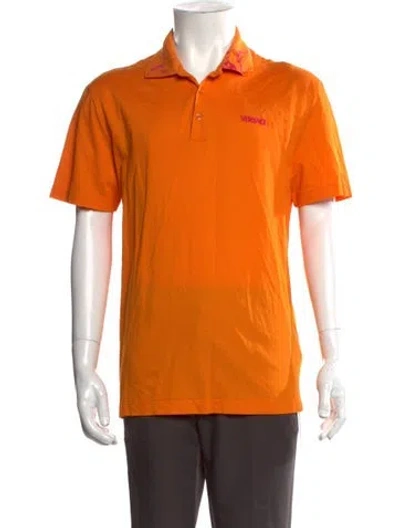 Pre-owned Versace Patterned Collar Polo Shirt In Orange