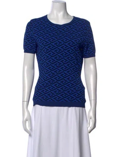 Pre-owned Versace Patterned Crew Neck Top In Blue