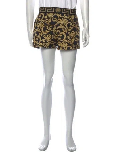 Pre-owned Versace Patterned Denim Shorts In Black/blue/red